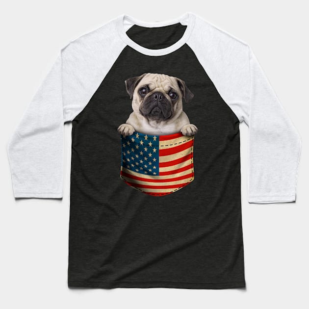 Pug In The Pocket 4th Of July Baseball T-Shirt by snnt